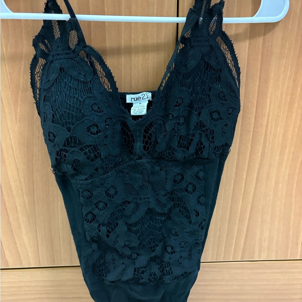 Rue21 Black Floral Lace Bodysuit